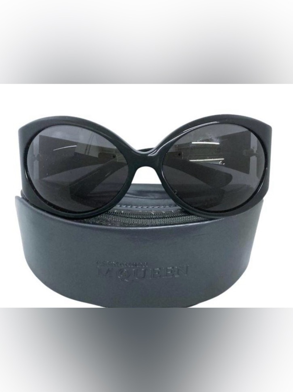 Authentic Alexander McQueen Black Sunglasses with Gold Logo Accents w COA
